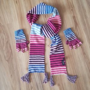 American Eagle Scarf & Mittens, Vintage, Bright Multicolor, Tasseled, Wool